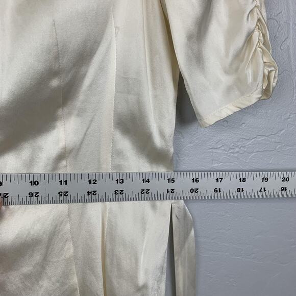 Bebe Y2K Shirt Womens Medium Ivory Stretch Silk Satin Button Front Ruched - Picture 5 of 10